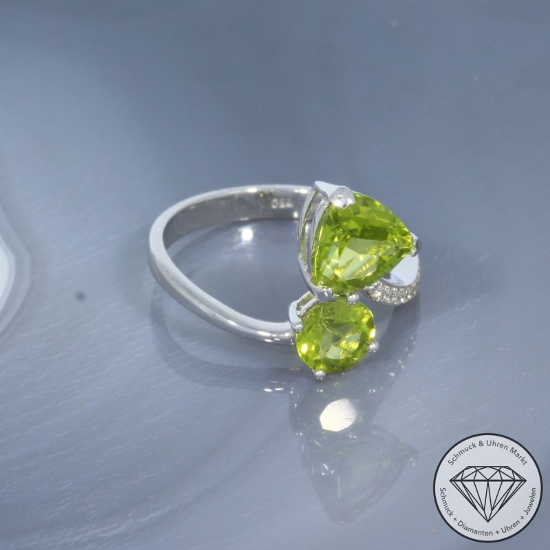 Wert 1260 € Brillant Peridot Ring in 750er 18 K Weißgold - 99424