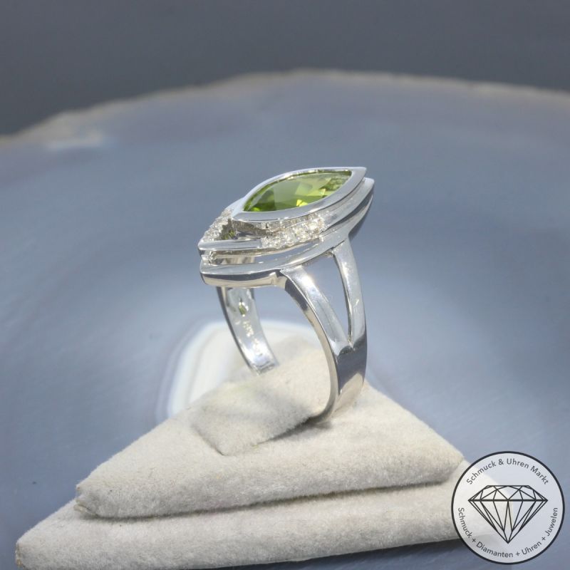 Wert 1850 € Brillant Peridot Ring in 750er 18 K Weißgold - 99426