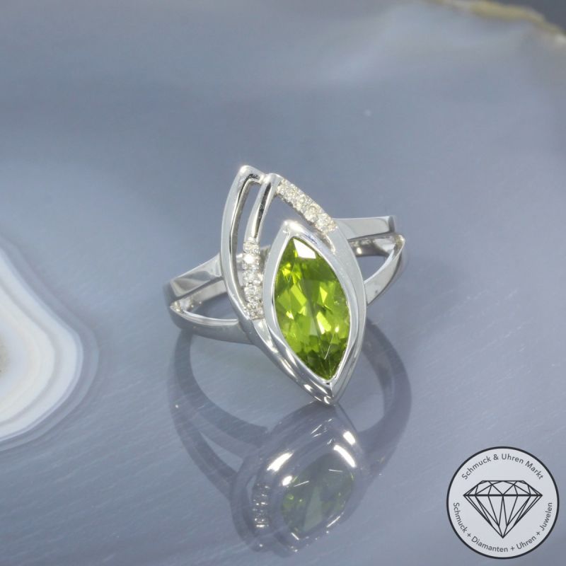 Wert 1850 € Brillant Peridot Ring in 750er 18 K Weißgold - 99426