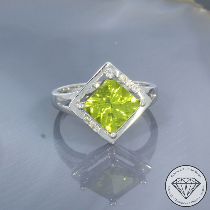 Wert 1440 € Brillant Peridot Ring in 750er 18 K Weißgold - 100612