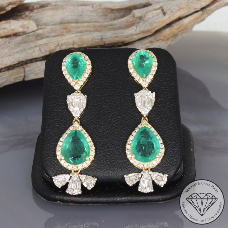 Wert 7650 € Brillant Diamant Smaragd Ohrringe in 750er 18 K Gelbgold - 99440