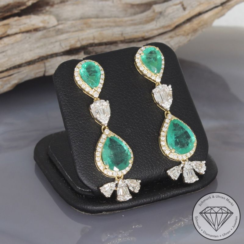 Wert 7650 € Brillant Diamant Smaragd Ohrringe in 750er 18 K Gelbgold - 99440