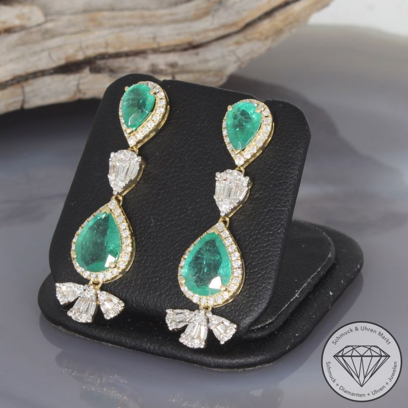 Wert 7650 € Brillant Diamant Smaragd Ohrringe in 750er 18 K Gelbgold - 99440
