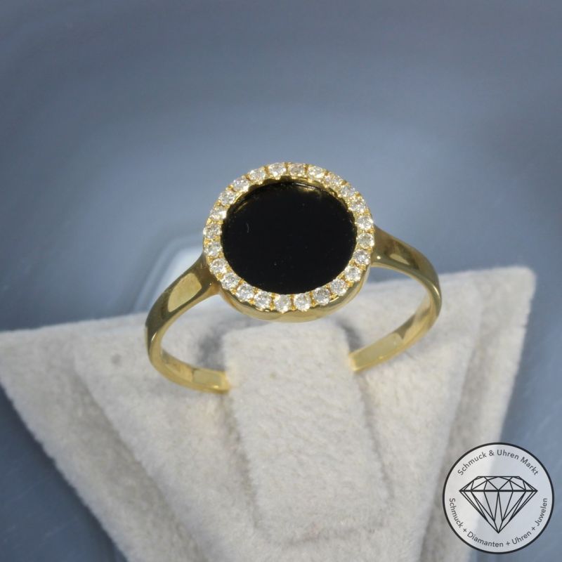 Wert 1650 € Brillant Onyx Ring 750er/18 Karat Gelb Gold Größe 55 – 99462