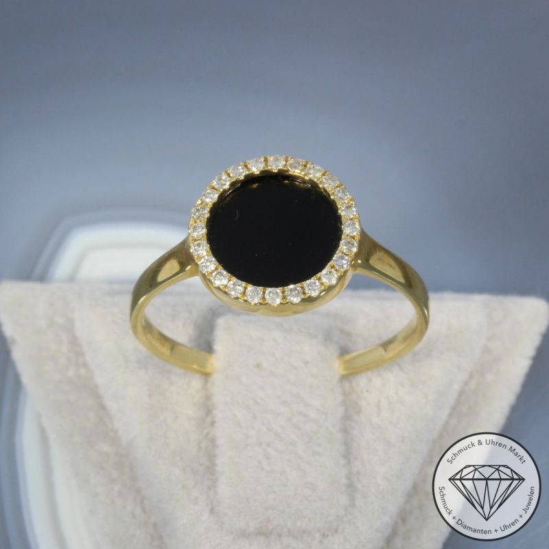 Wert 1650 € Brillant Onyx Ring 750er/18 Karat Gelb Gold Größe 55 – 99462