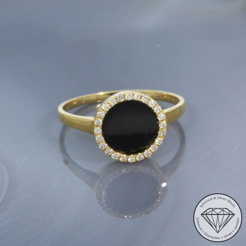 Wert 1650 € Brillant Onyx Ring 750er/18 Karat Gelb Gold Größe 55 – 99462