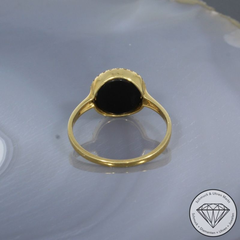 Wert 1650 € Brillant Onyx Ring 750er/18 Karat Gelb Gold Größe 55 – 99462