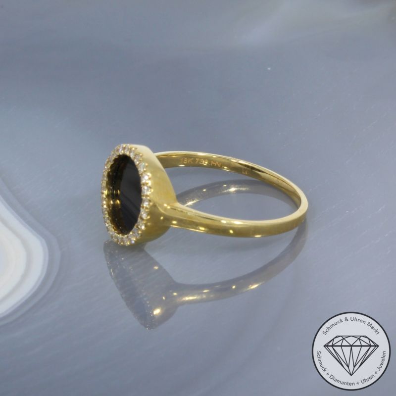 Wert 1650 € Brillant Onyx Ring 750er/18 Karat Gelb Gold Größe 55 – 99462