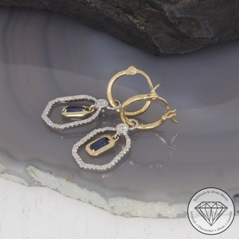 Wert 2950 € Brillant Diamant Saphir Creolen in 585er 14 K Gelbgold & 950er Platin - 99471