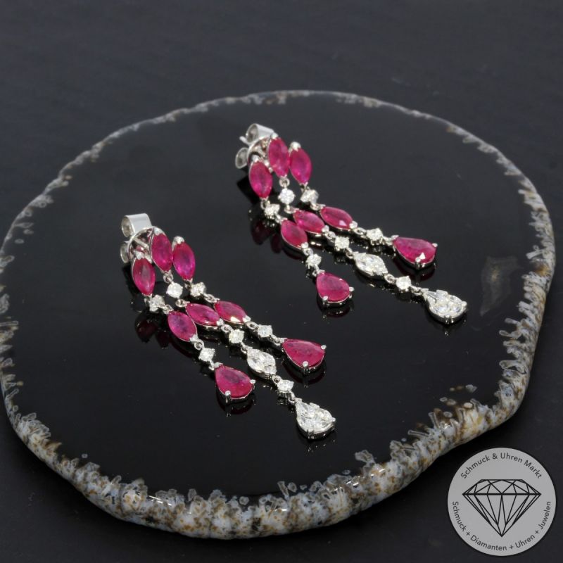 Wert 4690 € Brillant Diamant Rubin Ohrringe in 750er 18 K Weißgold - 99508