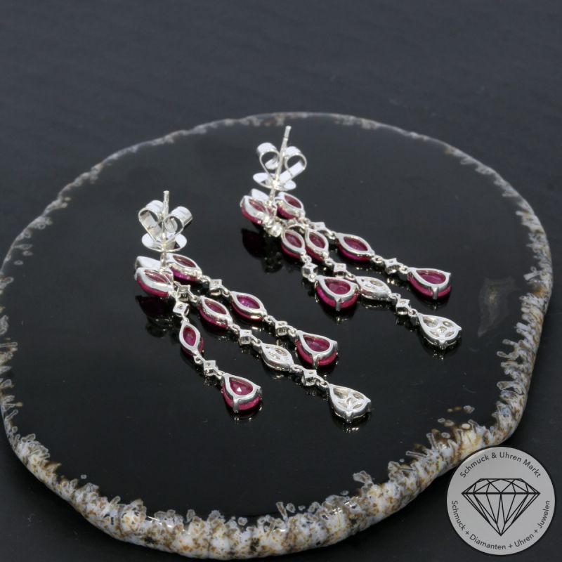 Wert 4690 € Brillant Diamant Rubin Ohrringe in 750er 18 K Weißgold - 99508