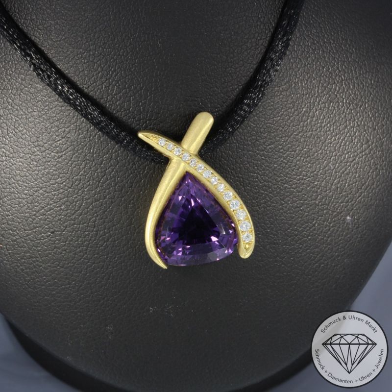 Wert 1700 € Brillant Amethyst Anhänger in 750er 18 K Gelbgold - 99551