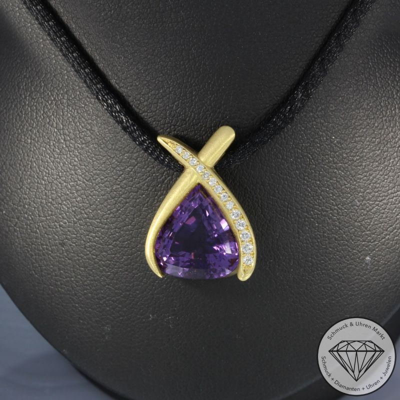 Wert 1700 € Brillant Amethyst Anhänger in 750er 18 K Gelbgold - 99551