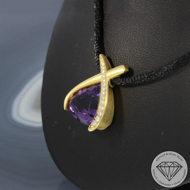 Wert 1700 € Brillant Amethyst Anhänger in 750er 18 K Gelbgold - 99551
