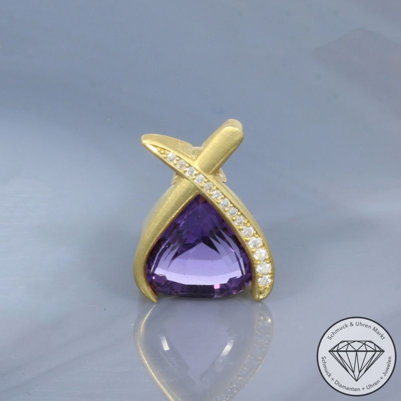 Wert 1700 € Brillant Amethyst Anhänger in 750er 18 K Gelbgold - 99551