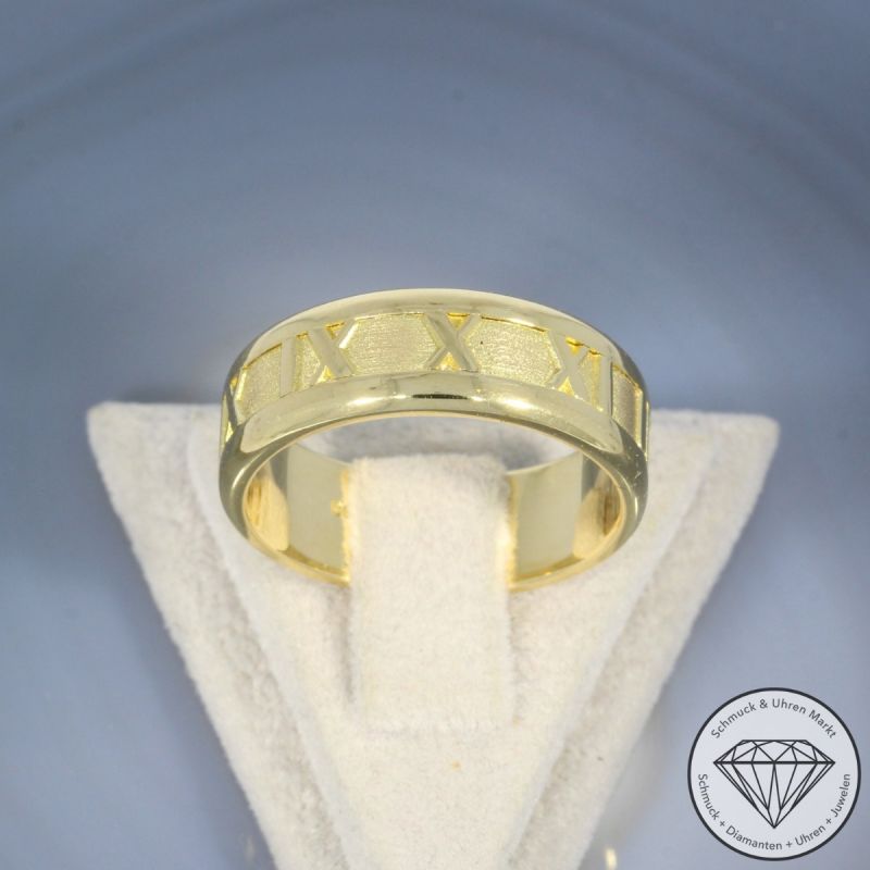 Tiffany Ring mit römischen Ziffern 750er/18 Karat Gelb Gold Größe 58 – 99554