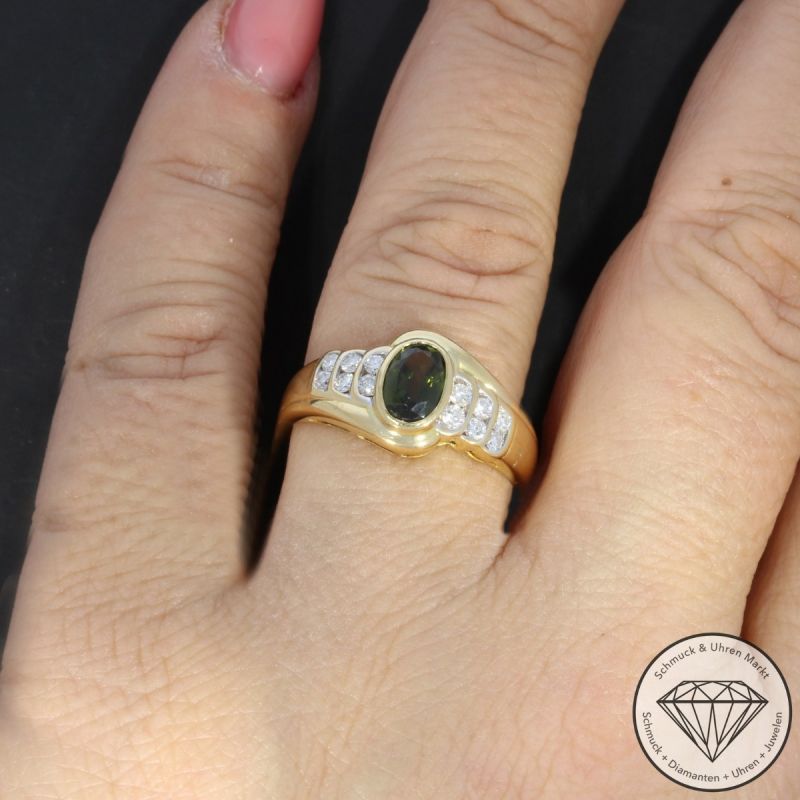 Wert 2650 € Bicolor Brillant Turmalin Ring in 750er 18 K Gold - 99562