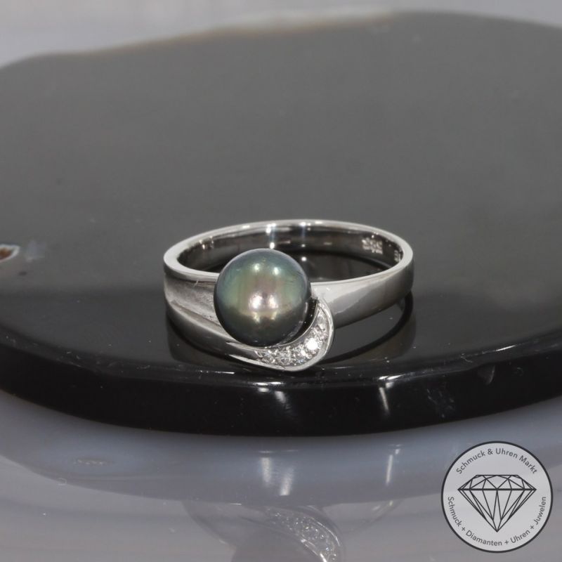 Wert 850 € Diamant Perl Ring in 585er 14 K Weißgold - 99566