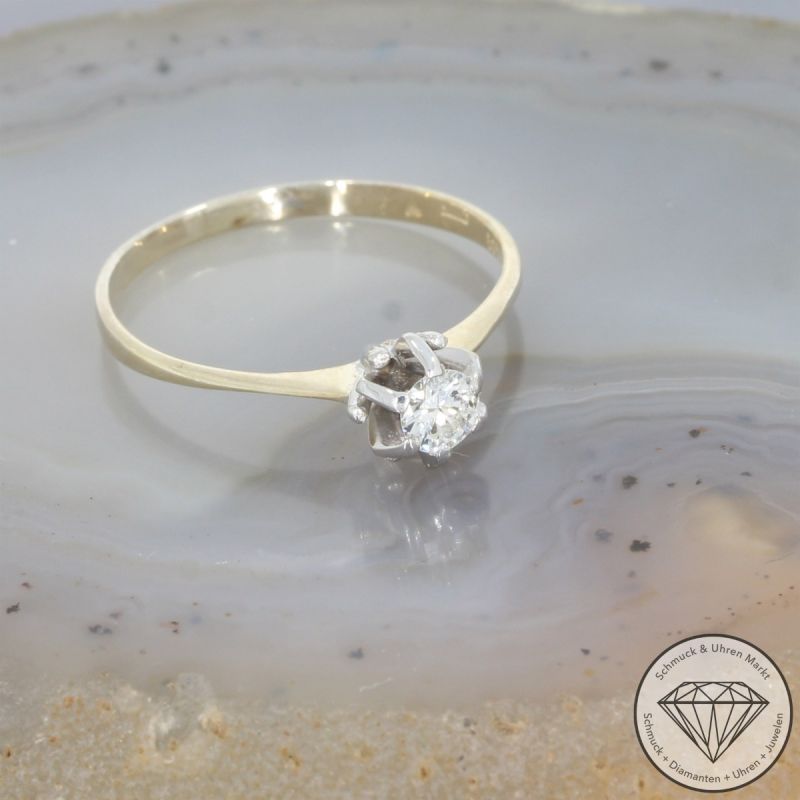 Wert 1450 € Bicolor Solitär Brillant Ring in 585er 14 K Gold - 99594