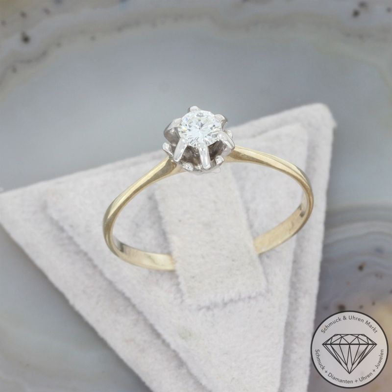 Wert 1450 € Bicolor Solitär Brillant Ring in 585er 14 K Gold - 99594