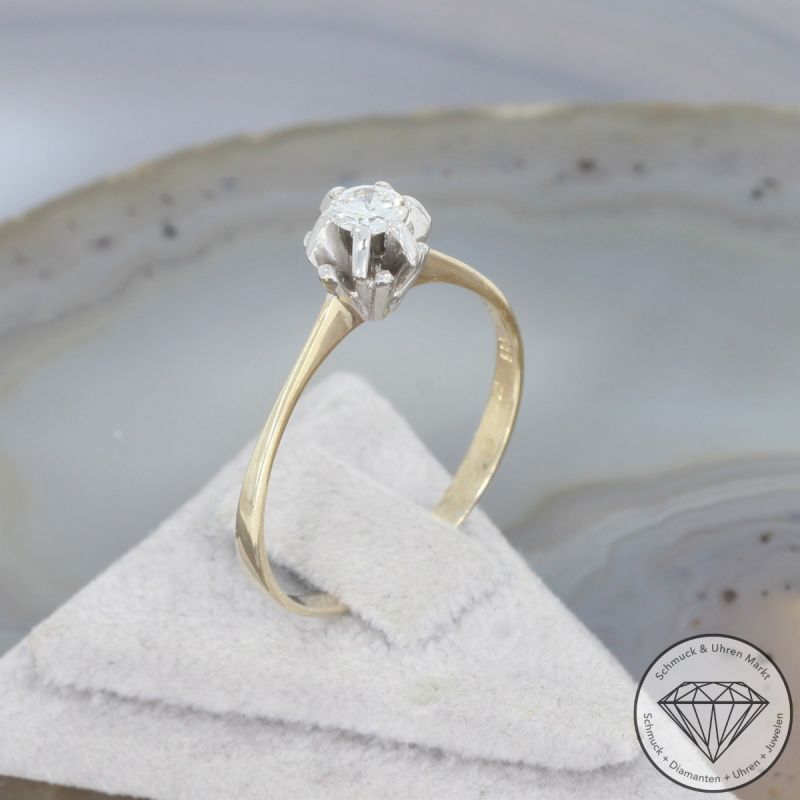 Wert 1450 € Bicolor Solitär Brillant Ring in 585er 14 K Gold - 99594