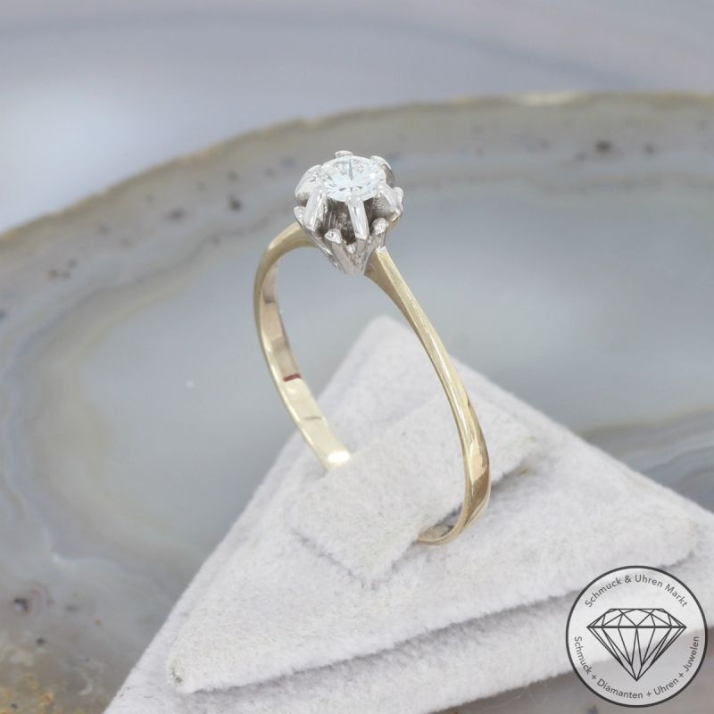 Wert 1450 € Bicolor Solitär Brillant Ring in 585er 14 K Gold - 99594