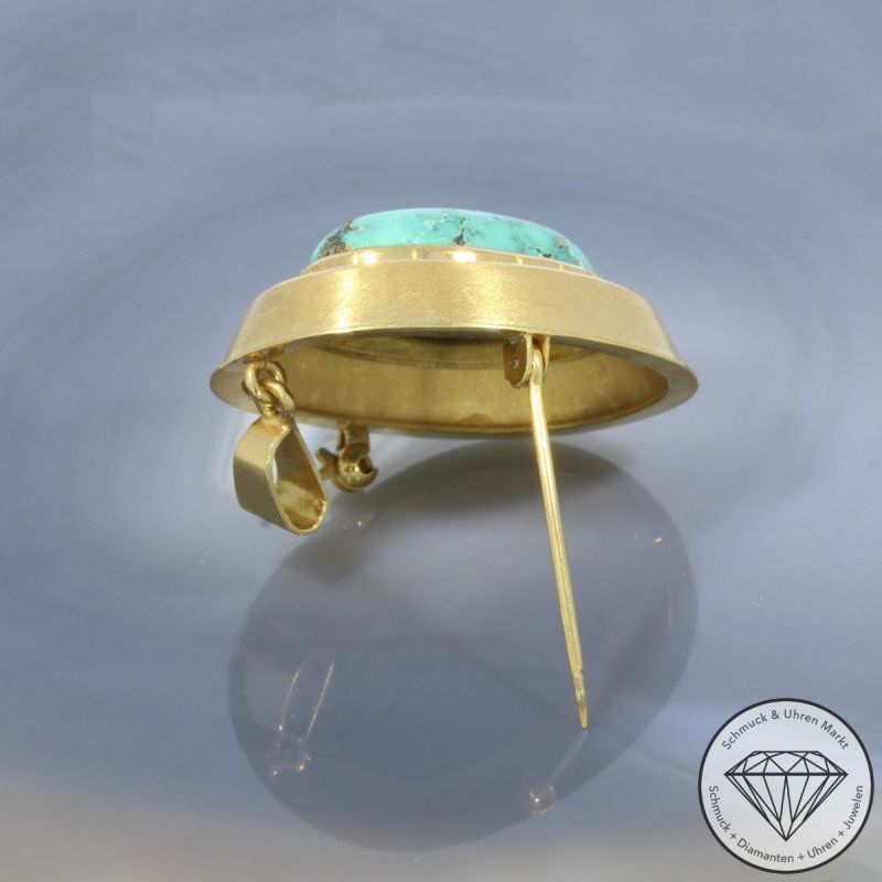 Wert 2390 € Türkis Anhänger & Brosche in 585er 14 K Gelbgold - 99607