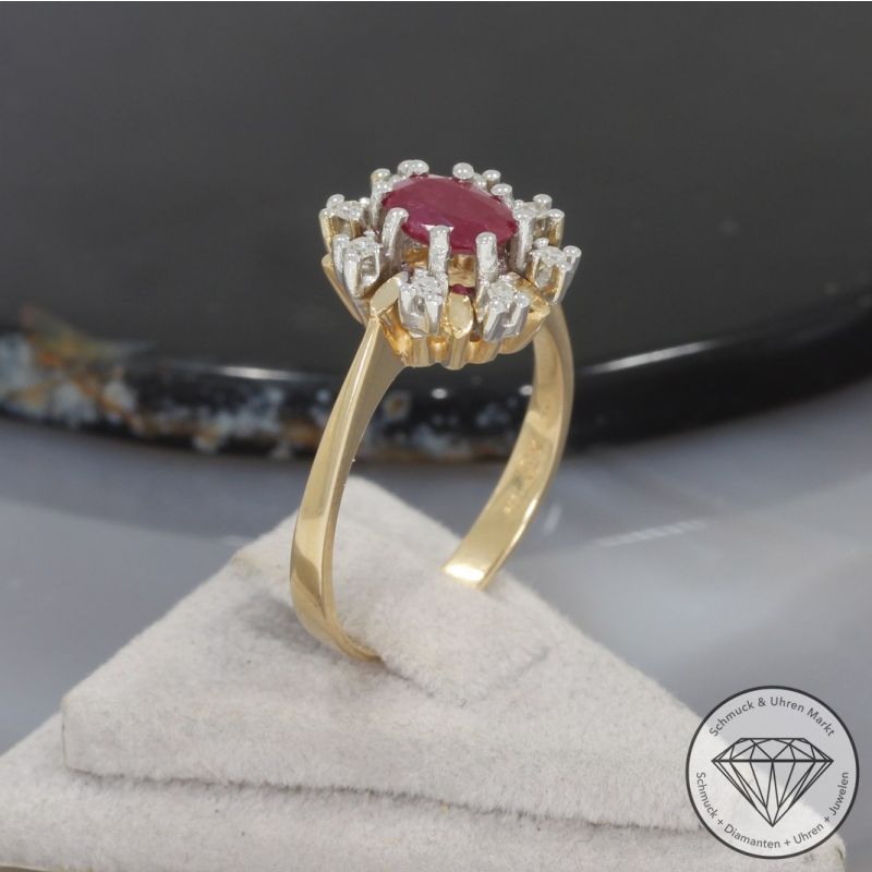 Wert 1250 € Bicolor Diamant Rubin Ring in 585er 14 K Gold - 99621