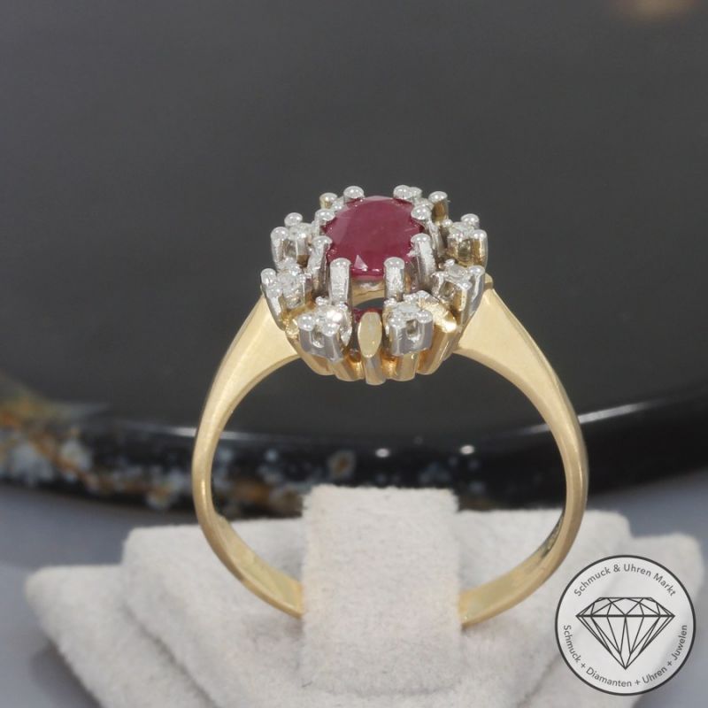 Wert 1250 € Bicolor Diamant Rubin Ring in 585er 14 K Gold - 99621