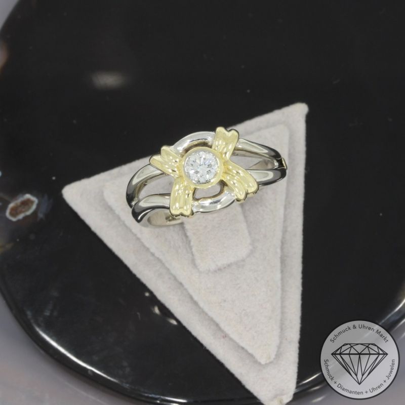 Wert 3790 € Bicolor Solitär Brillant Ring (ca. 0,40 carat) in 585er 14 K Gold - 99625