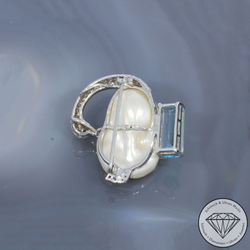 Wert 3990 € Brillant Topas Perl Anhänger & Brosche Schwan in 750er 18 K Weißgold - 99651