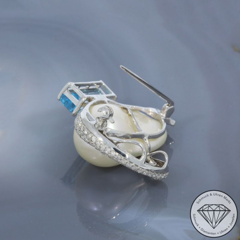 Wert 3990 € Brillant Topas Perl Anhänger & Brosche Schwan in 750er 18 K Weißgold - 99651