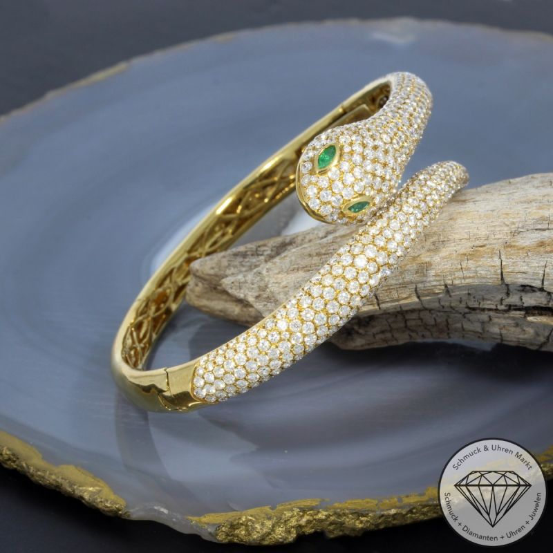 Wert 24280 € Brillant Smaragd Armreif Schlange in 750er 18 K Gelbgold - 99665