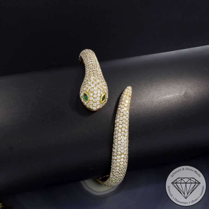 Wert 24280 € Brillant Smaragd Armreif Schlange in 750er 18 K Gelbgold - 99665