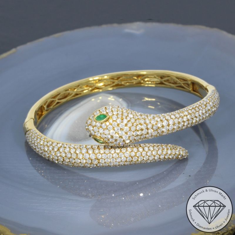 Wert 24280 € Brillant Smaragd Armreif Schlange in 750er 18 K Gelbgold - 99665