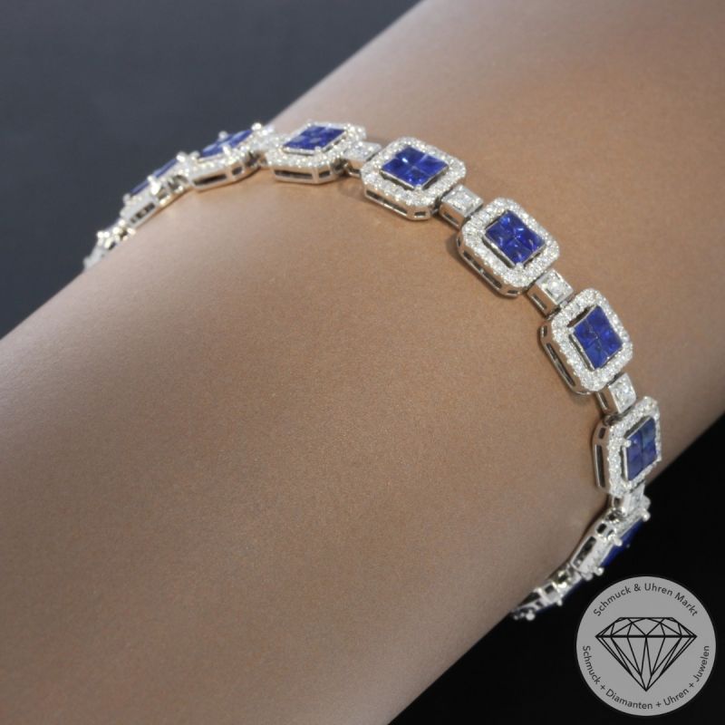 Wert 13350 € Brillant Saphir Armband in 750er 18 K Weißgold - 99671