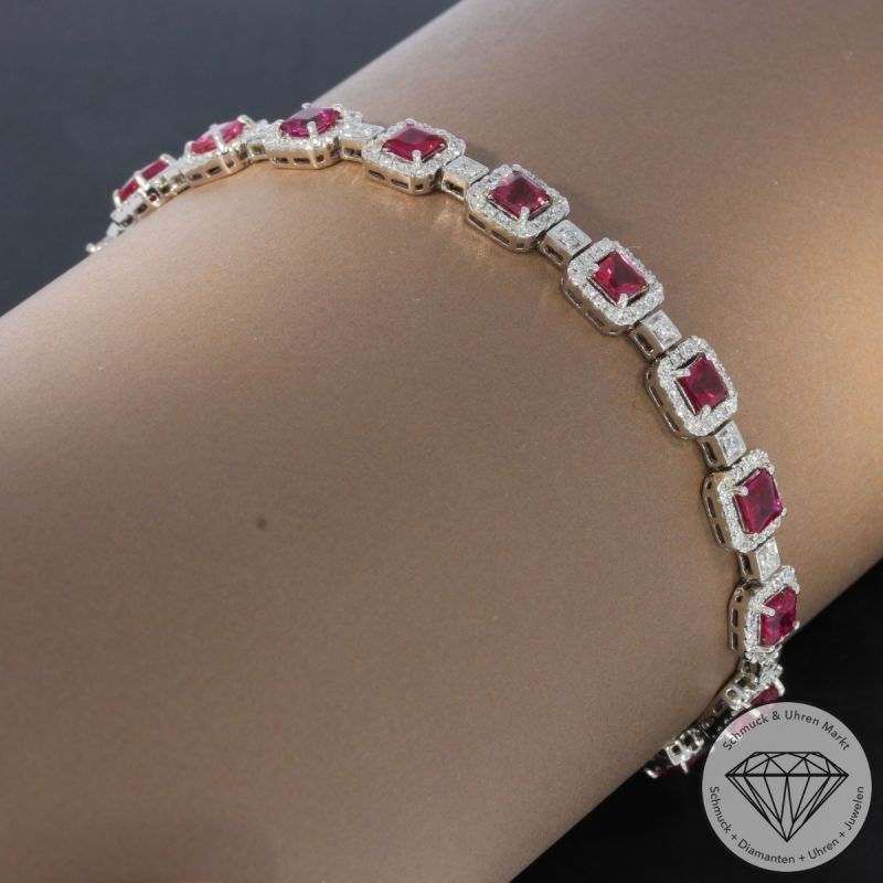 Wert 13850 € Brillant Rubin Armband in 750er 18 K Weißgold - 99673