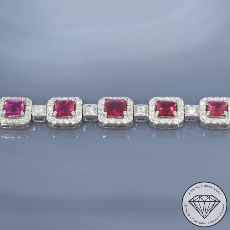 Wert 13850 € Brillant Rubin Armband in 750er 18 K Weißgold - 99673