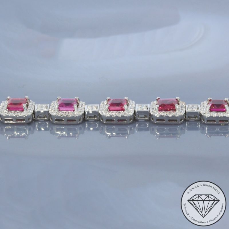 Wert 13850 € Brillant Rubin Armband in 750er 18 K Weißgold - 99673