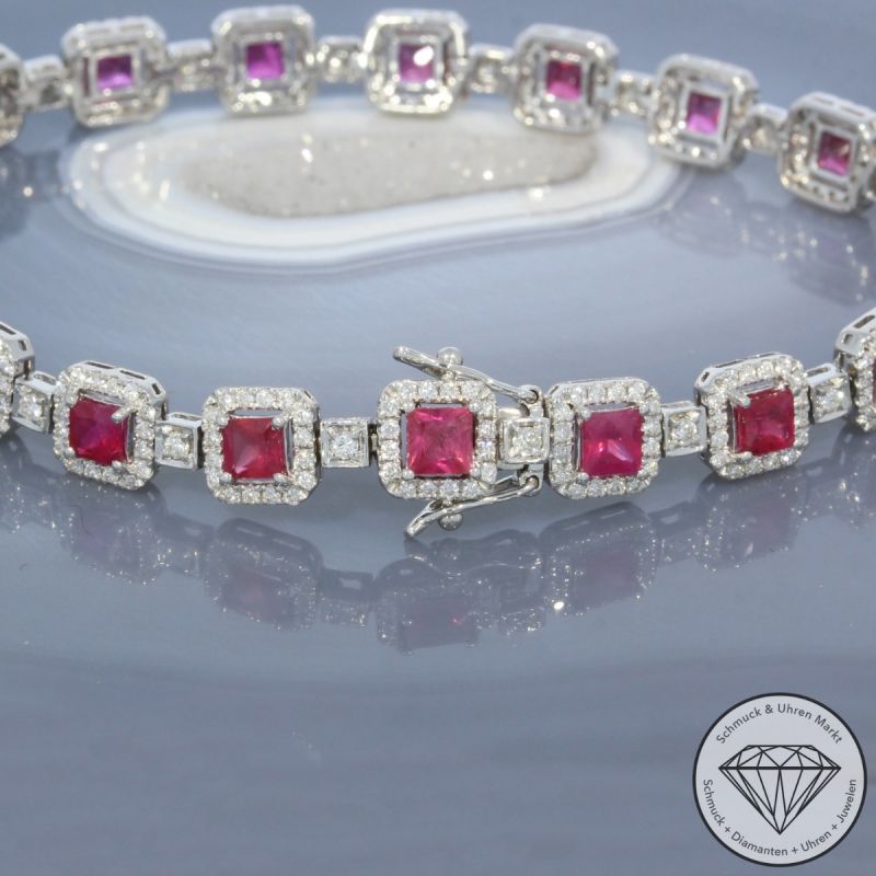Wert 13850 € Brillant Rubin Armband in 750er 18 K Weißgold - 99673