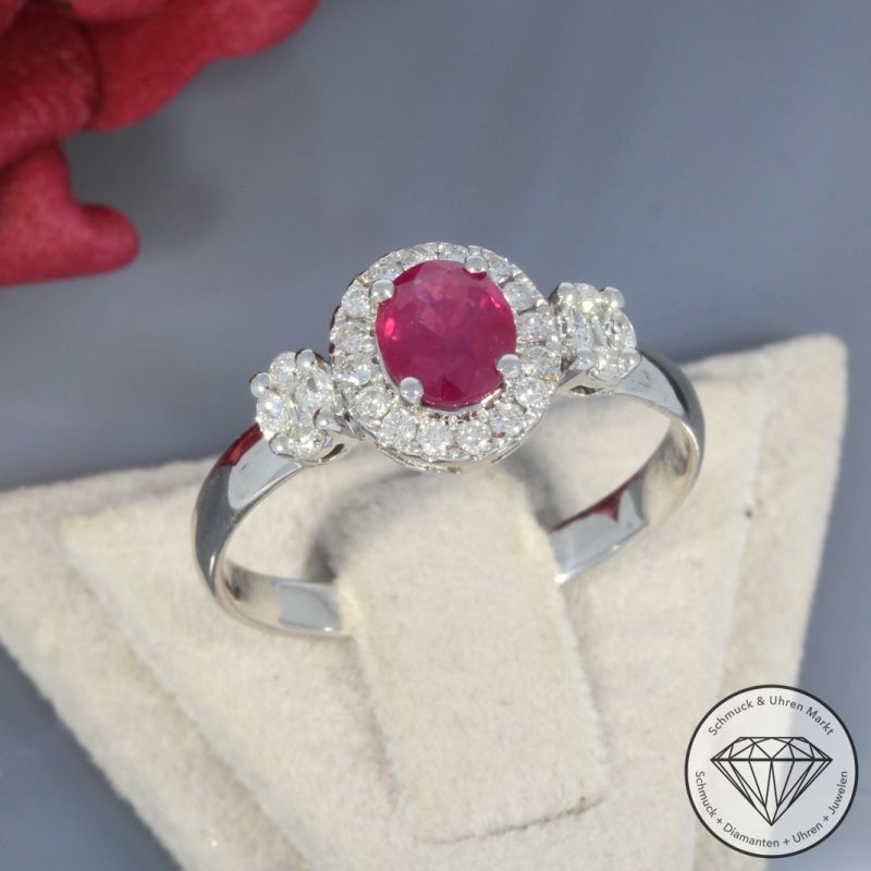 Wert 1990 € Brillant Diamant Rubin Ring in 750er 18 K Weißgold - 99682