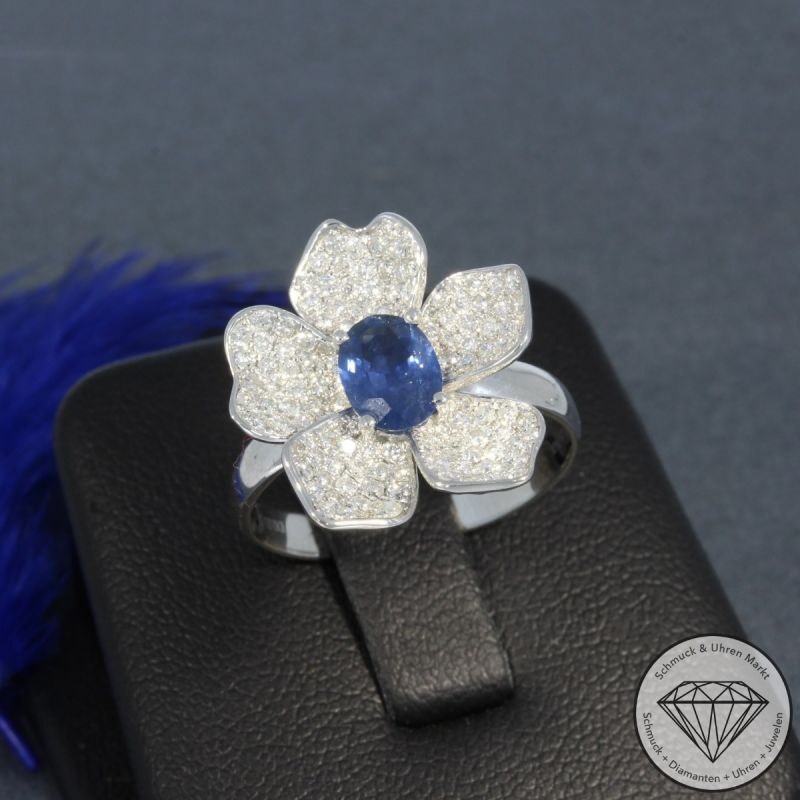 Wert 3790 € Brillant Saphir Ring in 750er 18 K Weißgold - 99687