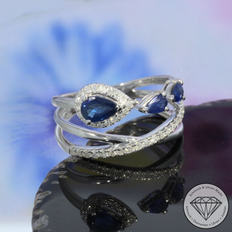 Wert 2900 € Brillant Saphir Ring in 750er 18 K Weißgold - 99708