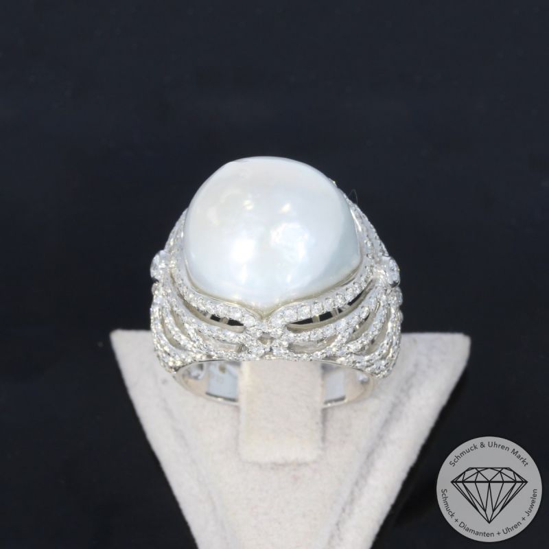 Wert 6890 € Brillant Perl Ring in 750er 18 K Weißgold - 99714