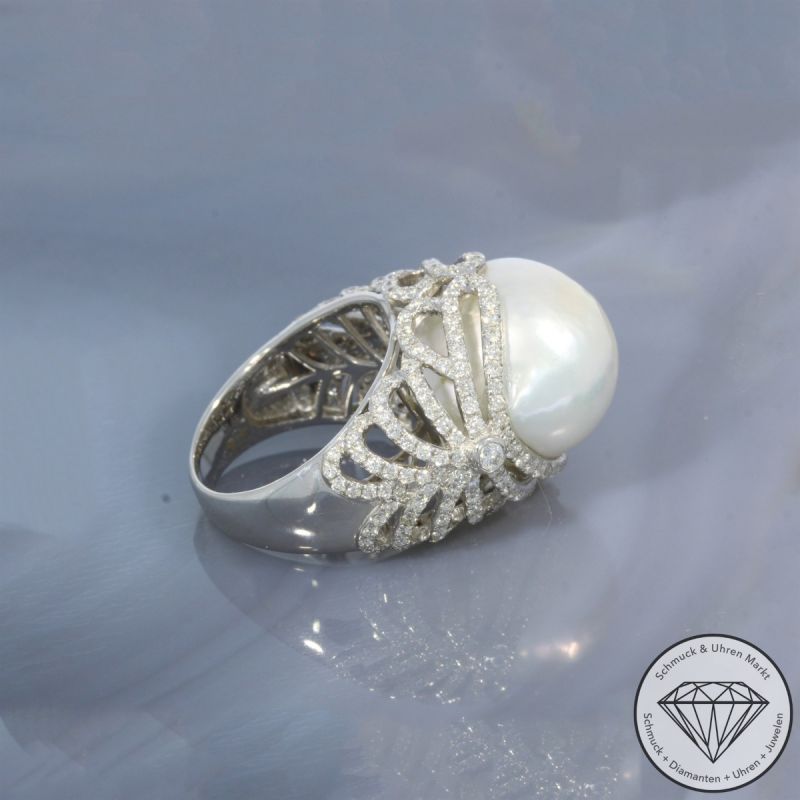 Wert 6890 € Brillant Perl Ring in 750er 18 K Weißgold - 99714