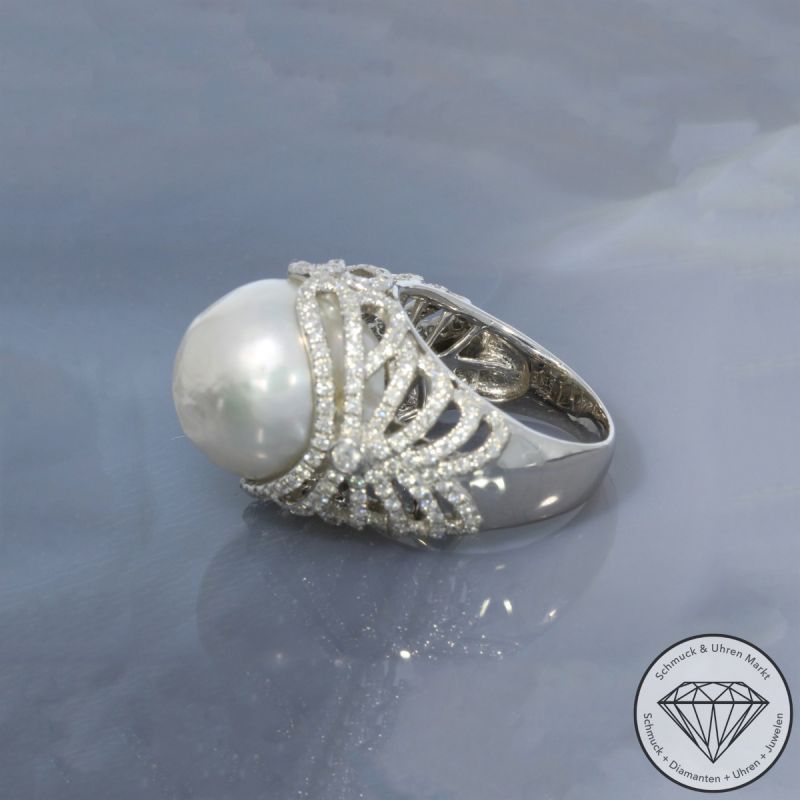 Wert 6890 € Brillant Perl Ring in 750er 18 K Weißgold - 99714