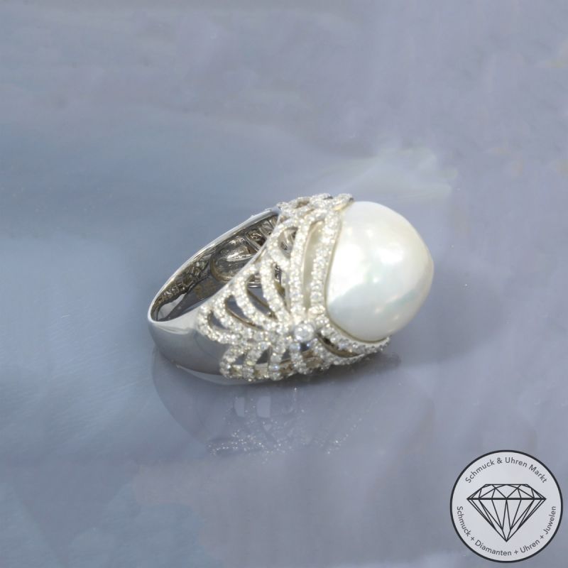 Wert 6890 € Brillant Perl Ring in 750er 18 K Weißgold - 99714