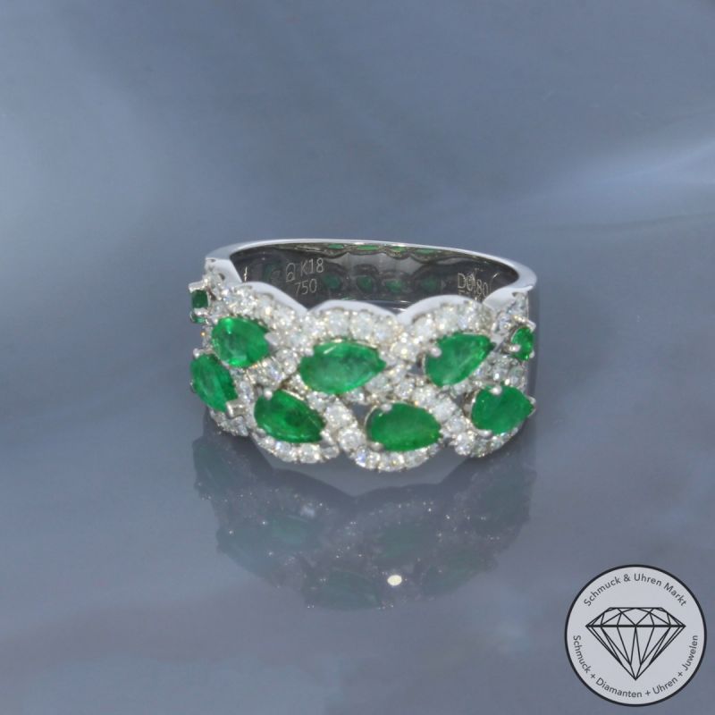 Wert 4350 € Brillant Smaragd Ring in 750er 18 K Weißgold - 99719