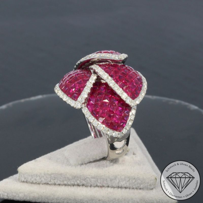 Wert 9850 € Brillant Rubin Ring in 750er 18 K Weißgold - 99724