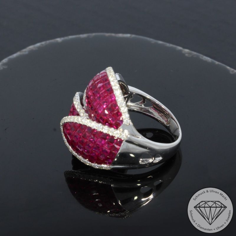Wert 9850 € Brillant Rubin Ring in 750er 18 K Weißgold - 99724